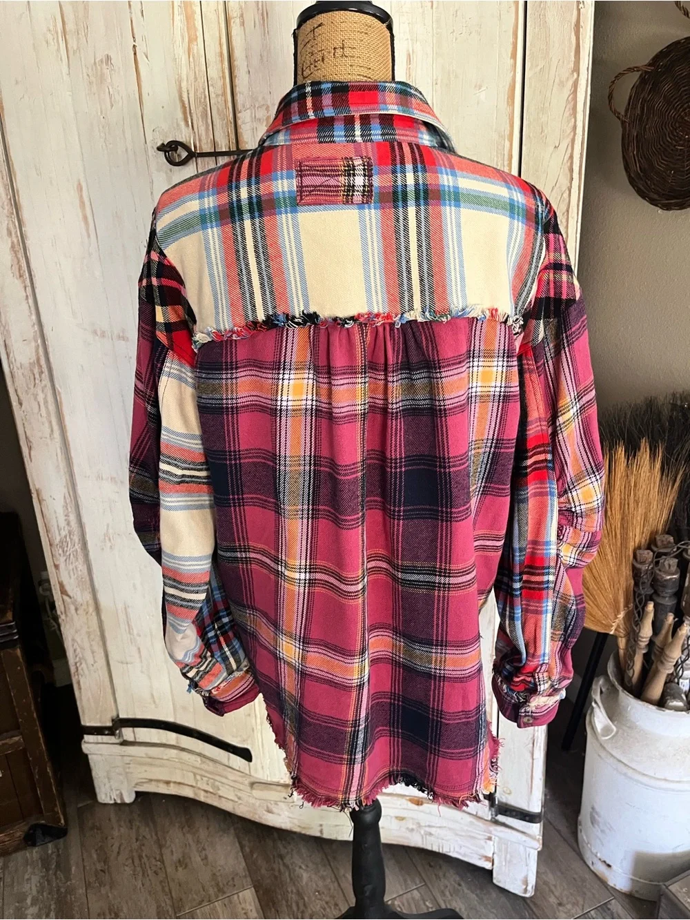 Free People We the Free patched up plaid button down shirt